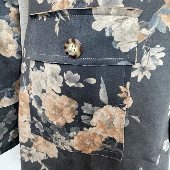 AND Longsleeve Mini Gray Floral Print Shift Dress Faux Suede Fall 90’s-8 - Picture 6 of 13